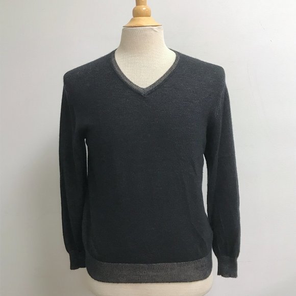 Zegna charcoal black cashmere silk cotton v neck sweater S Italy